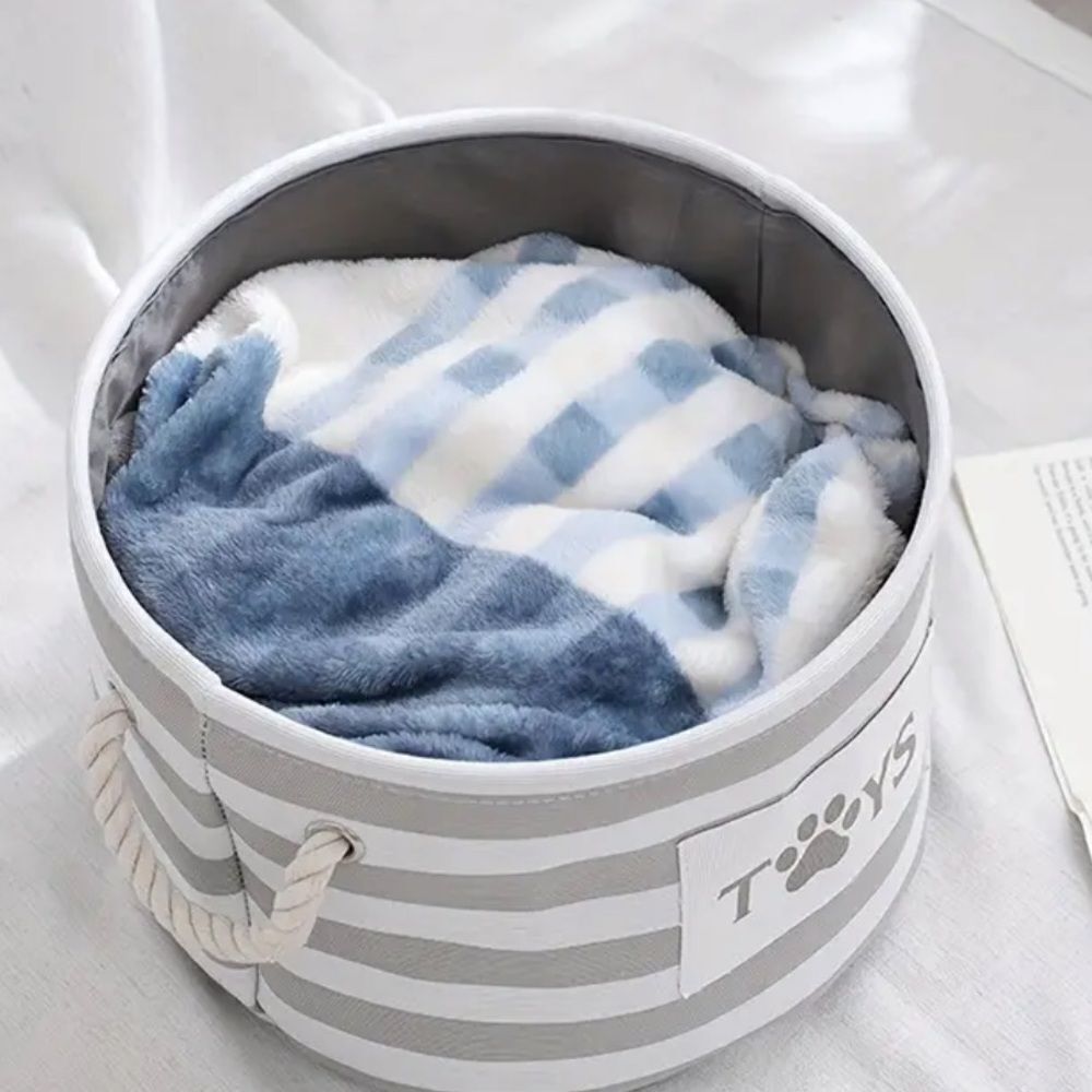 Dog’s *NEW* Light Gray & White Toy Basket w/Rope Handles (For Small Dogs) - Picture 3 of 10